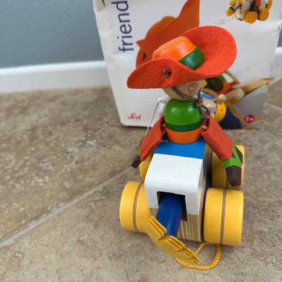 Sevi Friends Wooden Pull Along Cowboy and Horse Made in Italy Hand Made Western - Picture 3 of 10